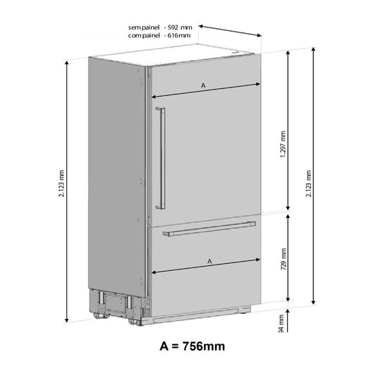 Kit Painel Decorativo Elanto Nero Argento para Bottom Freezer 30" - LNTDK3048NAG