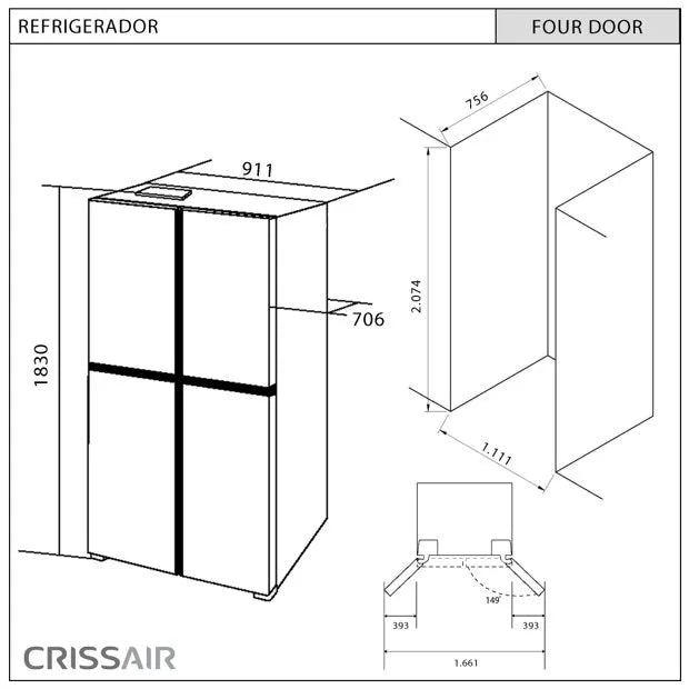 Refrigerador Crissair Four Door 518 litros 220v