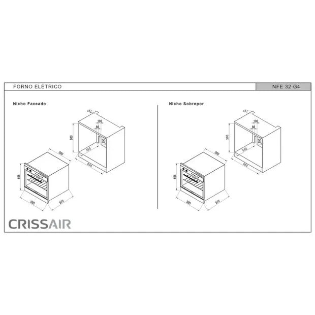 Forno Elétrico Multifunções Crissair Inox 60cm 72 litros - 220V