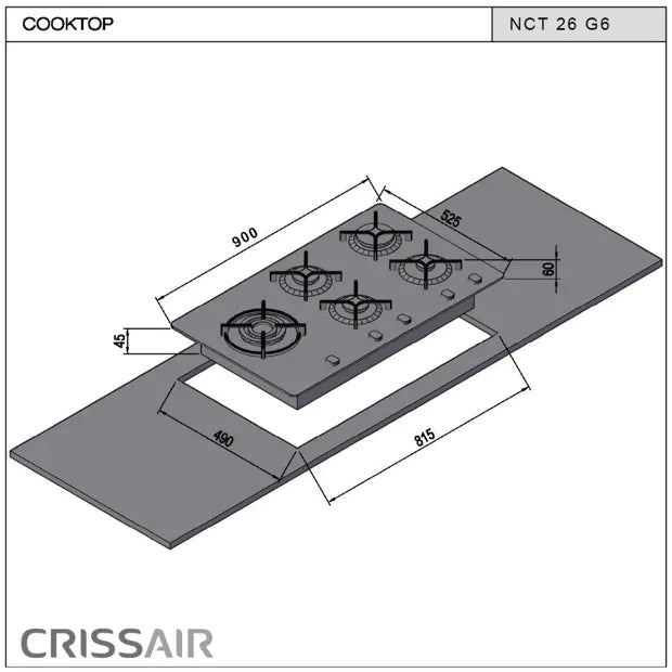 Cooktop a Gás Crissair 5 queimadores Cristal Preto Bivolt