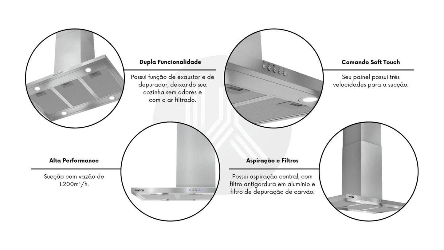 Coifa Ilha Invita Inox I-CFI-90-XX-1ATA 90cm 127V