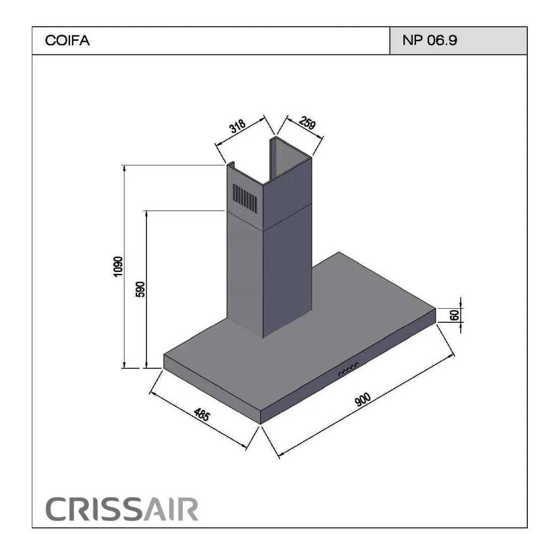 Coifa de Parede Crissair Scatola 90cm 127V/220V - NP06.9