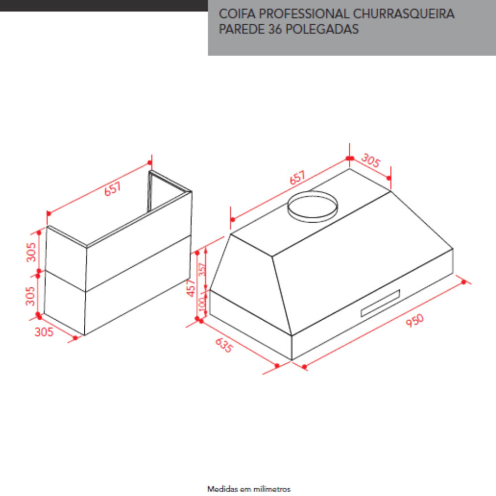 Duto de Inox Elettromec para Coifa 36 Polegadas - KITCFPBBQ36NELA
