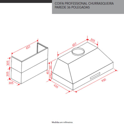 Duto de Inox Elettromec para Coifa 36 Polegadas - KITCFPBBQ36NELA