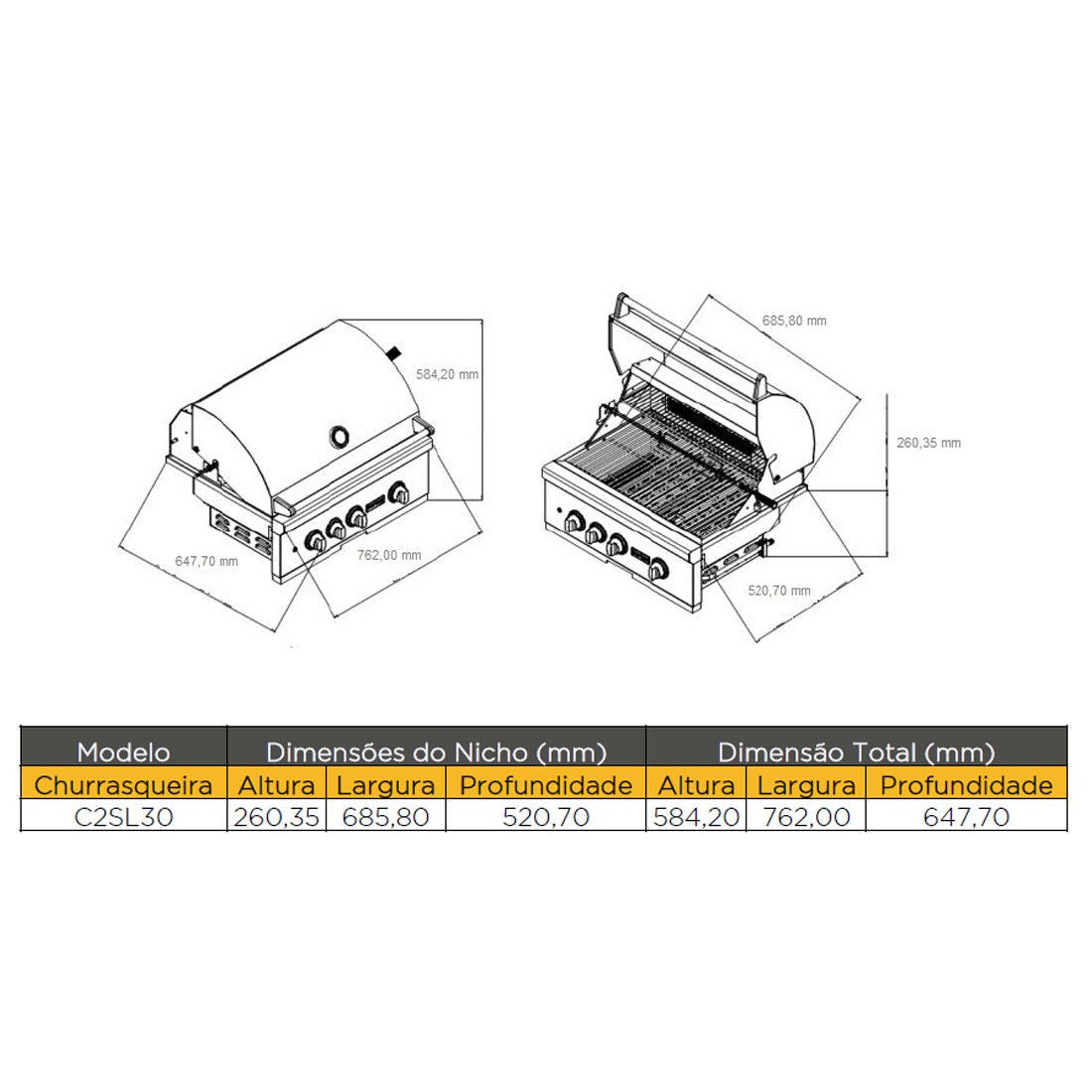 Churrasqueira a Gás Coyote Série S 30” Embutir GLP 127V - C2SL30LP