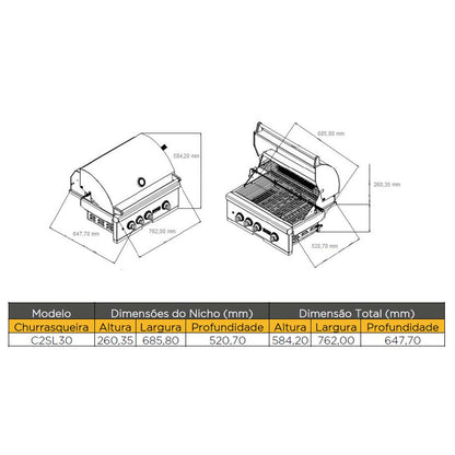 Churrasqueira a Gás Coyote Série S 30” Embutir GLP 127V - C2SL30LP
