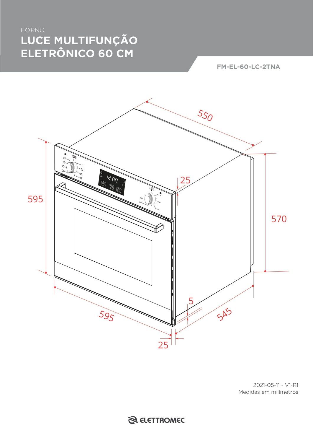 Forno Elettromec Luce Multifunção Eletrônico 60 cm 68 L 220V - FMEL60LC2TNA