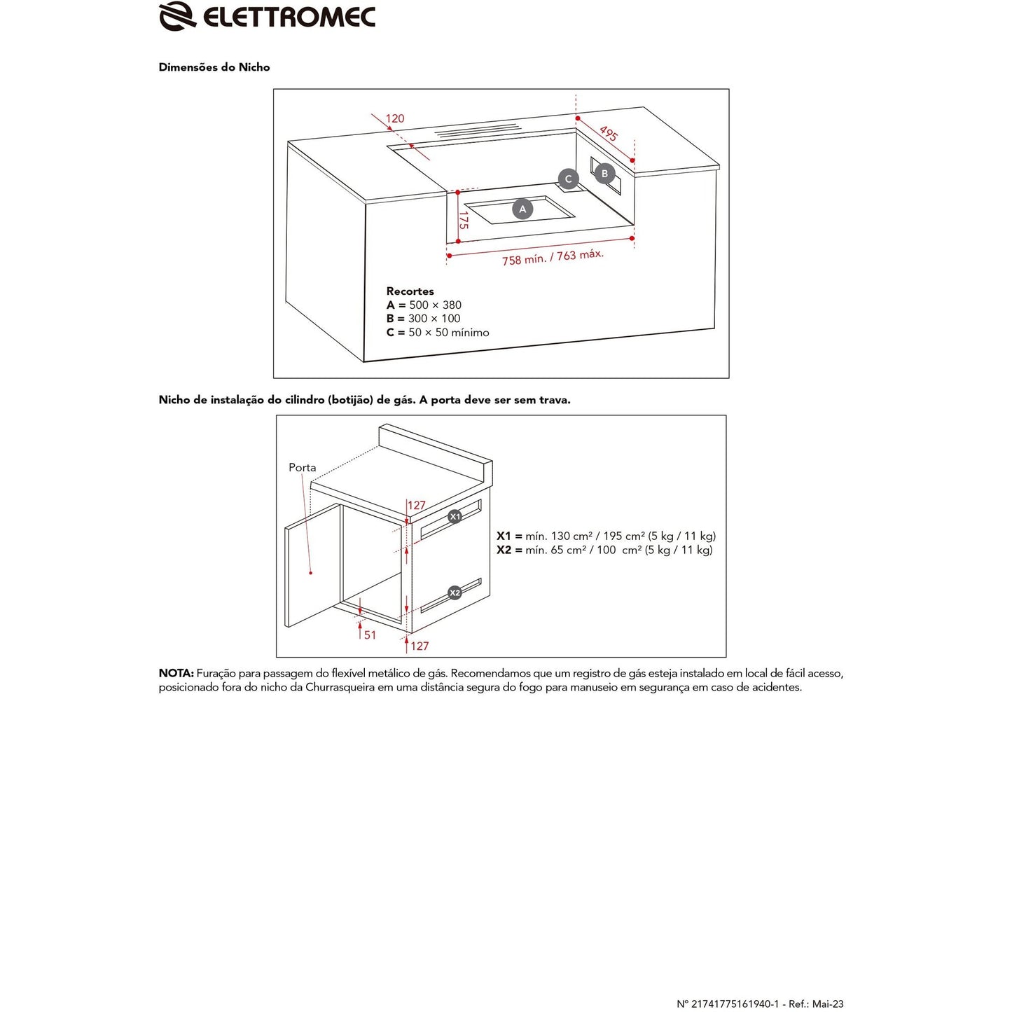 Churrasqueira Elettromec Inox a Gás 75 cm 4 Queimadores - BBQ4Q75XXNHUA
