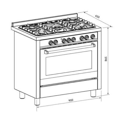 Fogão de Piso Invita Gás/Elétrico I-FGE-5Q-90-XX-2GMA 90cm 220V