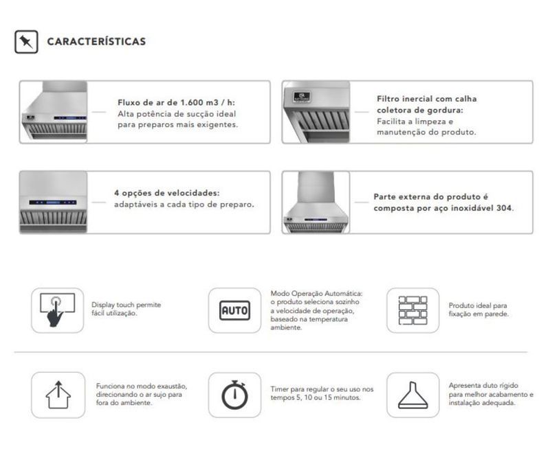 Coifa Elettromec Professional Churrasqueira Parede 36 Polegadas 220V - CFPBBQ36XP2ELA