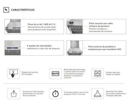 Coifa Elettromec Professional Churrasqueira Parede 36 Polegadas 220V - CFPBBQ36XP2ELA