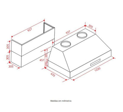 Duto de Inox Elettromec para Coifa Professional BBQ 48 Polegadas - KITCFPBBQ48NELA