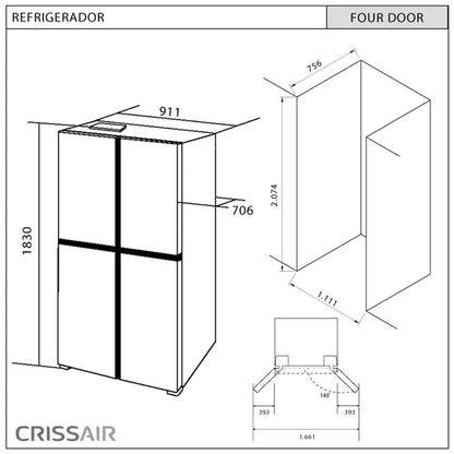 Refrigerador Crissair Four Door 518 litros 220v