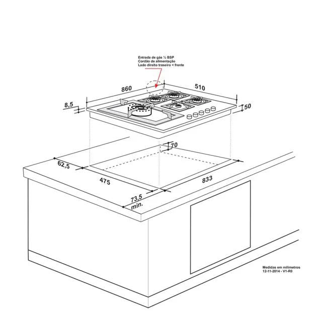 Cooktop Elettromec Quadratto Gás 5 Queimadores 90 cm Bivolt - CKG5Q90XQ3ZEA