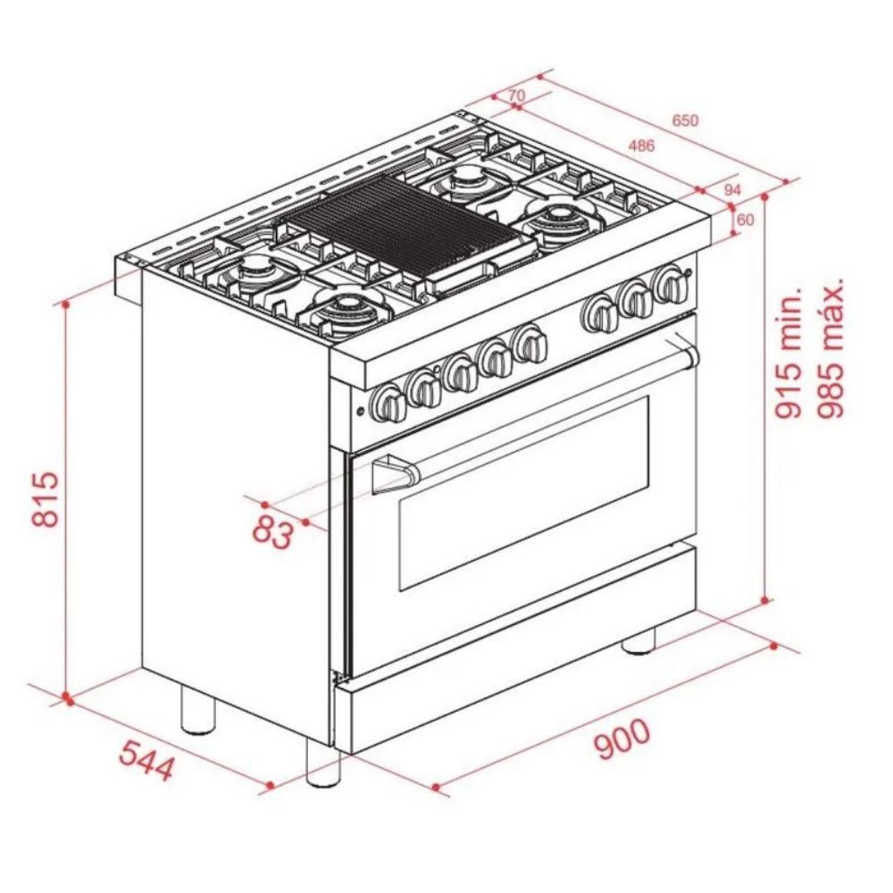 Fogão Elettromec Professional Gás/Elétrico 90 cm 220V - FGE5Q90XP2GMA