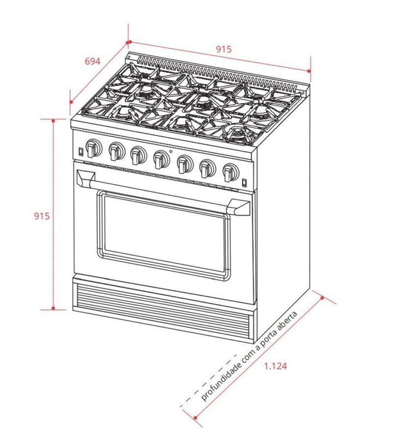 Fogão Elettromec Professional Inox Gás/Gás 36 Polegadas 127L 127V - FGG6Q36XP1SGA