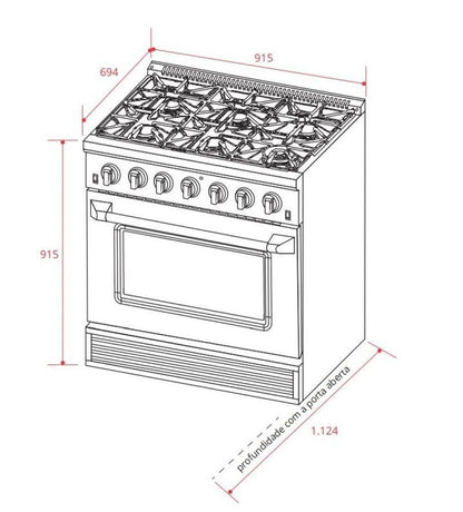 Fogão Elettromec Professional Inox Gás/Gás 36 Polegadas 127L 127V - FGG6Q36XP1SGA