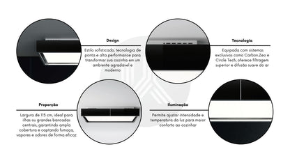 Coifa Vega Black Teto Falmec 115 cm 220V - CVGI15E0P7ZZZN461F