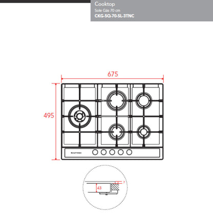 Cooktop Elettromec Sole Gás 5 Queimadores 70cm Bivolt - CKG-5Q-70-SL-3TNC