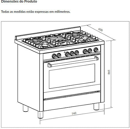 Fogão de Piso Invita Gás/Elétrico 75 cm 220V - IFGE5Q75XX2GMA
