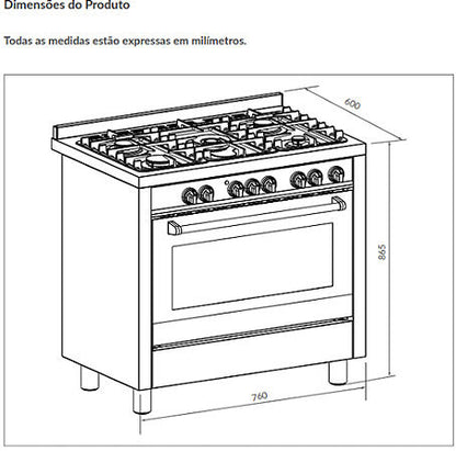 Fogão de Piso Invita Gás/Elétrico 75 cm 220V - IFGE5Q75XX2GMA