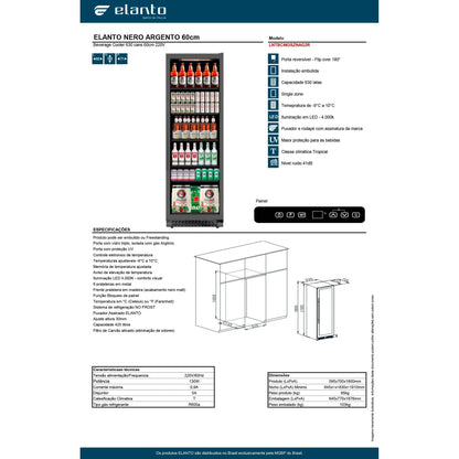 Cervejeira Elanto Nero Argento Single Zone 60cm 630 Latas Porta Direita 220V - LNTBC663SZNAG2R