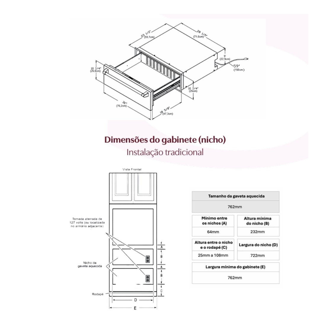 Gaveta Aquecida Sogna Sense Digital 75cm 127V - SWD75