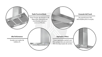 Coifa Ilha Invita Inox I-CFI-90-XX-1ATA 90cm 127V