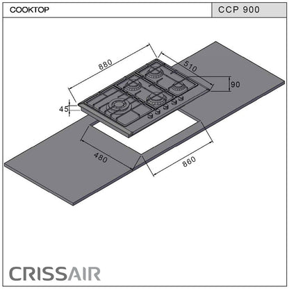 Cooktop a Gás Crissair Semi-Filo 90 CCP 900 Inox 5 Queimadores Bivolt - 35935