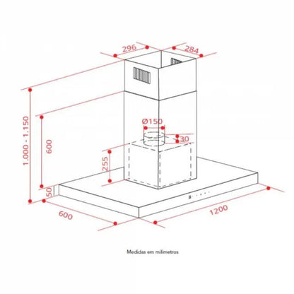 Coifa Elettromec Milano Ilha 120cm Inox 220V - CFI-MLN-120-XX-2ATA