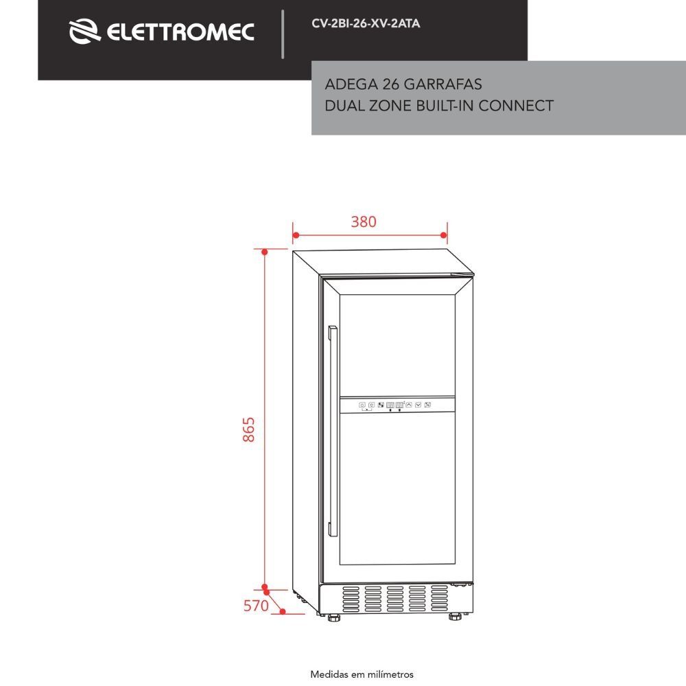 Adega Elettromec 26 Garrafas Dual Zone Built-In Connect 220V - CV2BI26XV2ATA