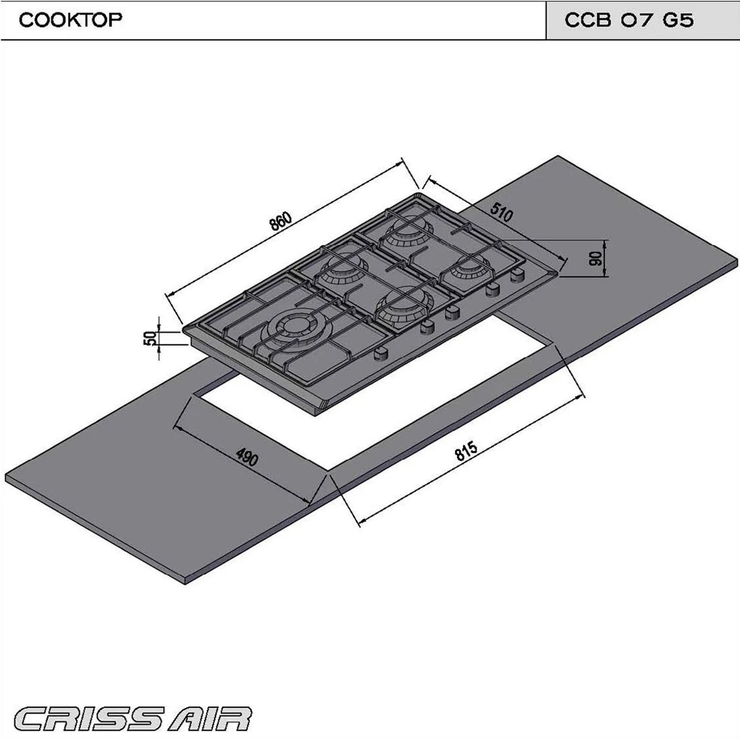 Cooktop Crissair a Gás Bivolt com 5 Queimadores 86cm