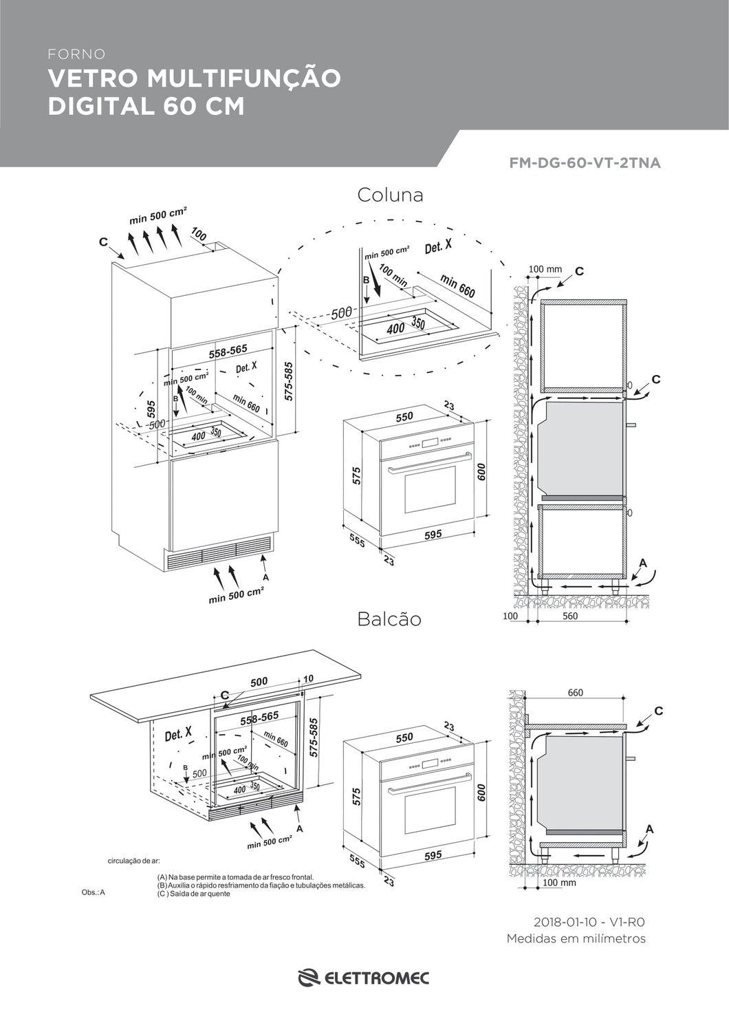 Forno Vetro Multifunção Digital 60 cm 220V Elettromec - FMDG60VT2TNA