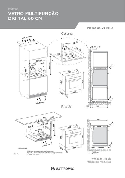 Forno Vetro Multifunção Digital 60 cm 220V Elettromec - FMDG60VT2TNA