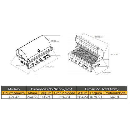 Churrasqueira à Gás Coyote Série C 5 Queimadores Inox 108cm 110V