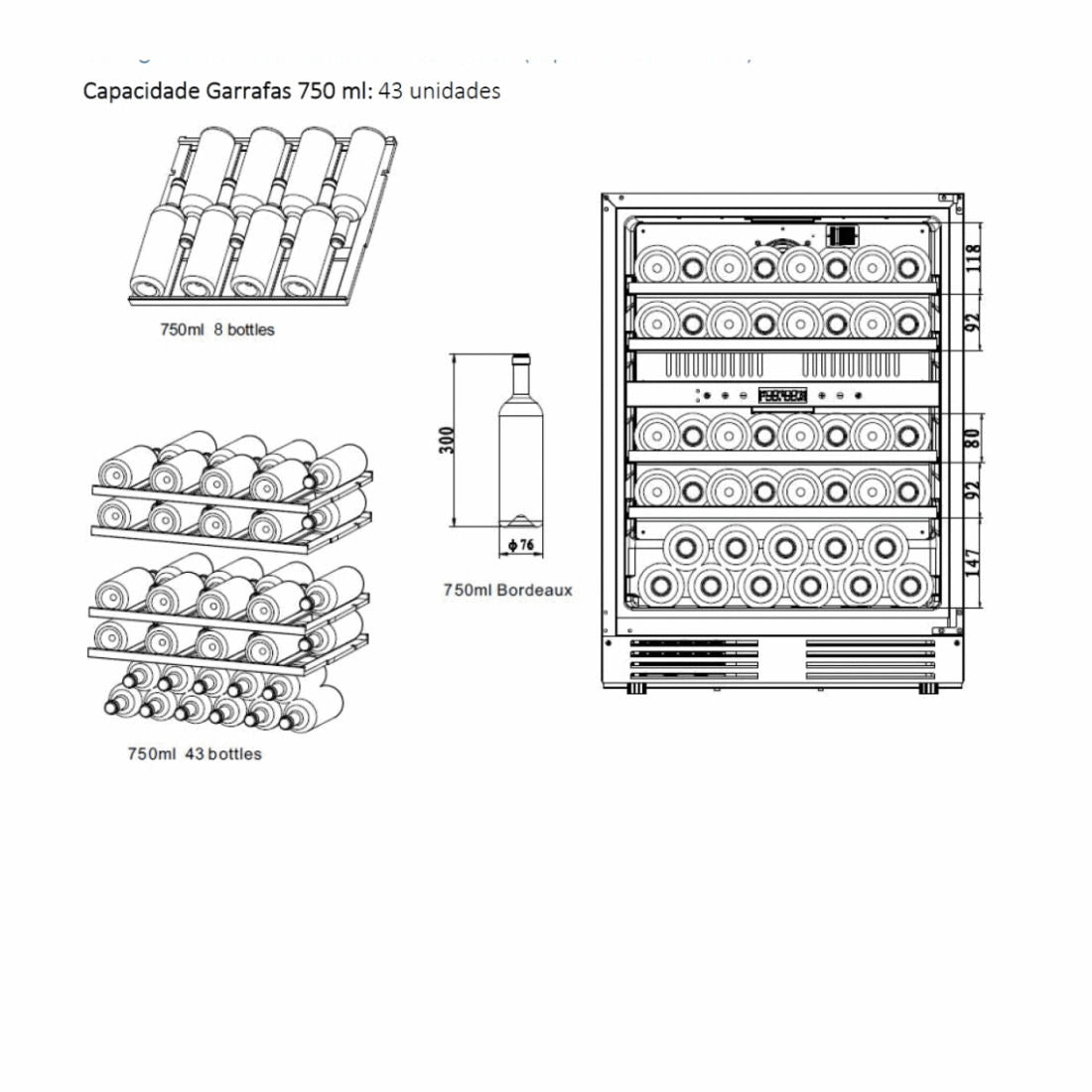 Adega Tecno Vintage TR14AVDCV2 Dual Zone 43 Garrafas 220V - Abertura Padrão