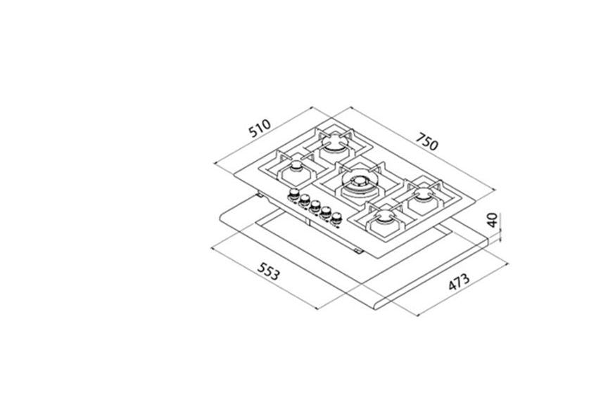 Cooktop Elanto Professionale Inox 75 cm 5 Queimadores 220V - LNTP75GD4BX