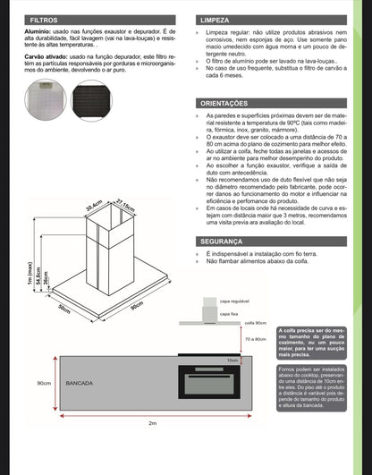 Coifa de Parede 90cm Casual 220V Aço Inox