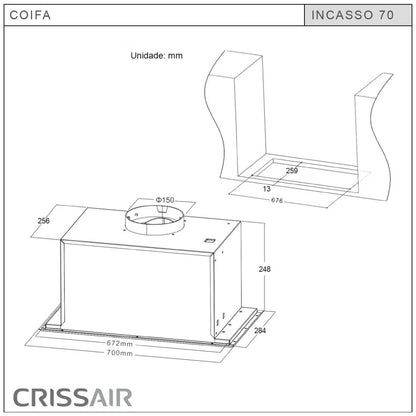 Coifa de Embutir Crissair Versatile 70cm Inox 127V/220V - 071982/071983