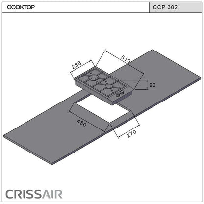 Cooktop a Gás Crissair Semi-Filo Duo CCP302 30cm 2 Queimadores Bivolt - 35931