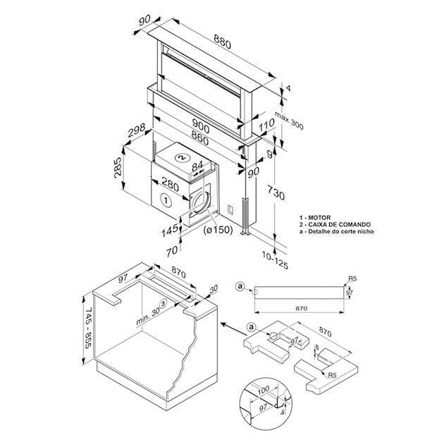 Coifa Elettromec Sollevare Downdraft Connect 90 cm 220V - CFDSOL90XV2ATC