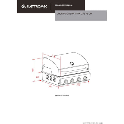 Churrasqueira Elettromec Inox a Gás 75 cm 4 Queimadores - BBQ4Q75XXNHUA