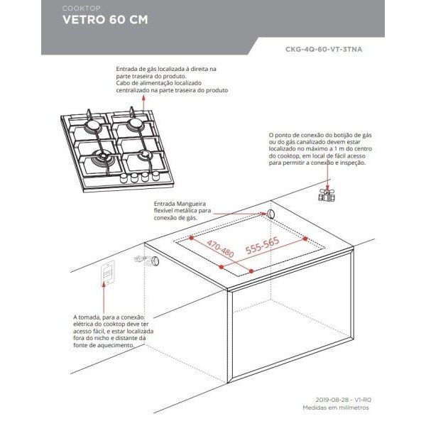 Cooktop Elettromec Vetro 4 Queimadores 60 cm Bivolt - CKG4Q60VT3TNA