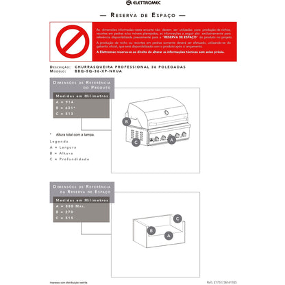 Churrasqueira Elettromec Professional Gás 36 Polegadas - BBQ5Q36XPNHUB