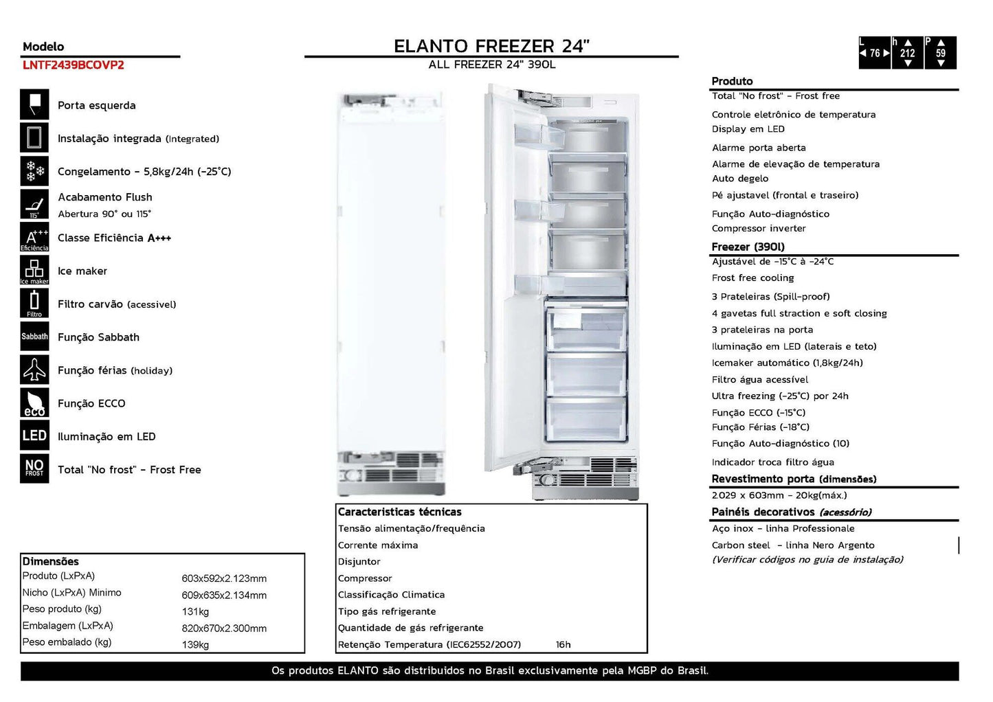 Kit Painel Decorativo Elanto Professionale Inox para All Freezer 24 Polegadas - LNTDKF2439PRO