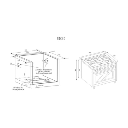 Fogão a Gás Cuisinart Arkton Plus 90cm 5 Queimadores Forno Elétrico 105L 220V - 4092740104
