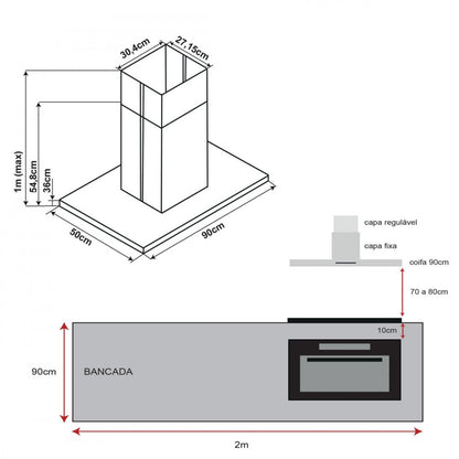 Coifa de Parede 90cm Casual 220V Aço Inox