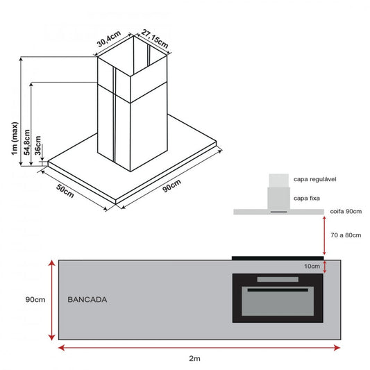 Coifa de Parede 90cm Casual 220V Aço Inox