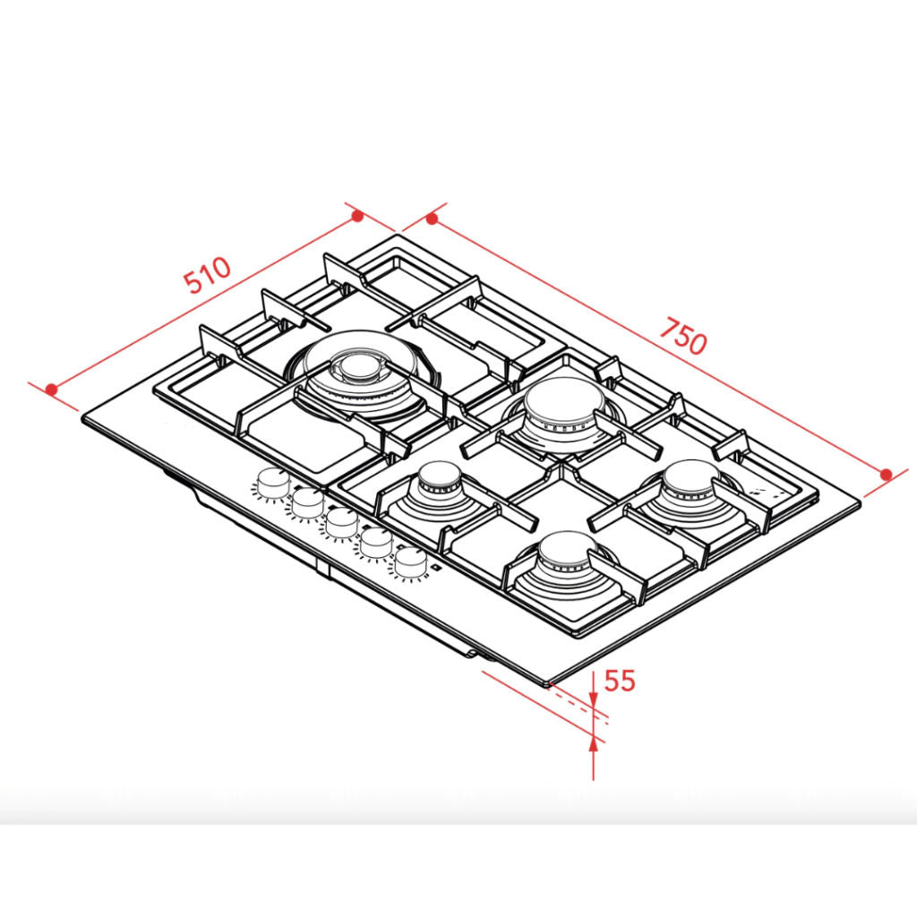 Cooktop Elettromec Luce 5 Queimadores 75 cm Bivolt - CKG5Q75LC3ZEA