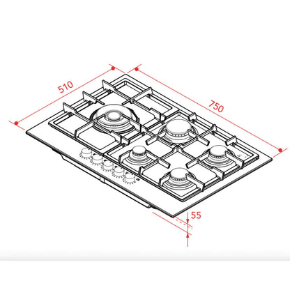 Cooktop Elettromec Luce 5 Queimadores 75 cm Bivolt - CKG5Q75LC3ZEA